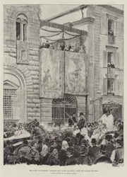 Die Königin in Florenz, beobachtet den Corso dei Fiori vom Palazzo Riccardi